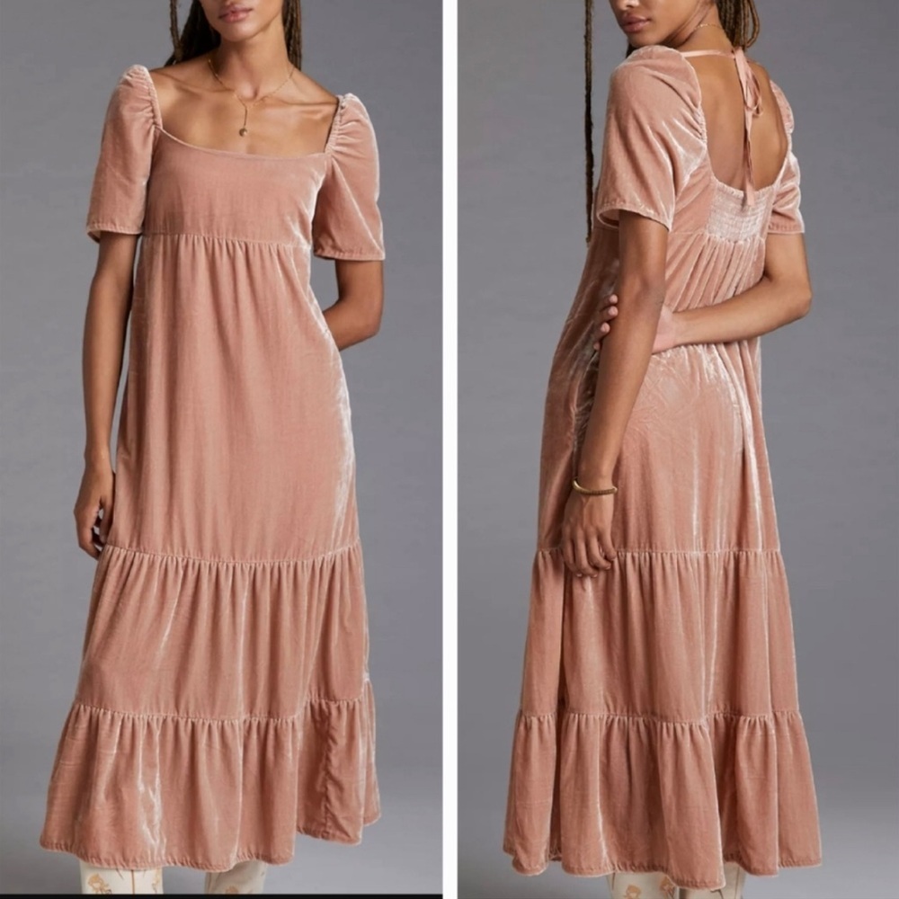 ANTHROPOLOGIE Velvet Empire Waist Midi Dress 6